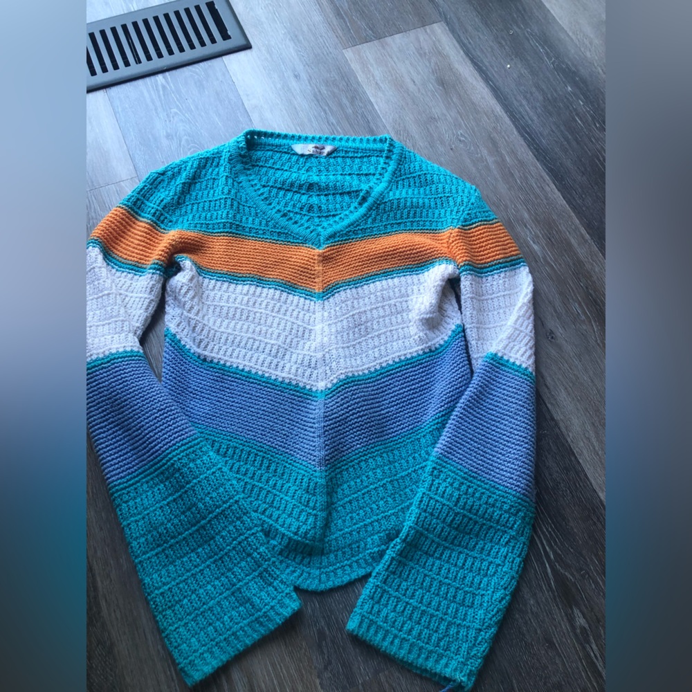 Bohemian Multicolor Striped Knit Women's Sweater Size Small